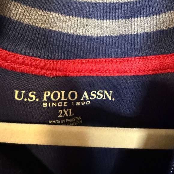 U.S. Polo Assn. Navy Quarter Zip Pullover Sweatshirt Red Logo Striped Collar 2XL - Picture 4 of 4